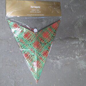 Pier 1 Imports 30" Christmas Glitter Tartan 3D Paper Star Red Green